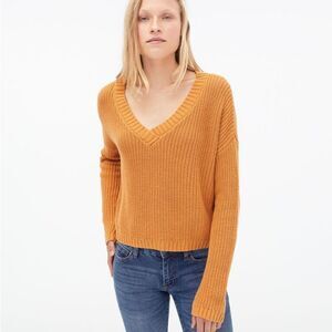 Aeropostale Waffle Knit V-neck Sweater Mecca Gold Medium Long Sleeve
